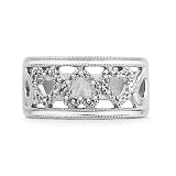 Platinum Plated Sterling Silver Round Diamond Three Hearts Ring (1/20 cttw)