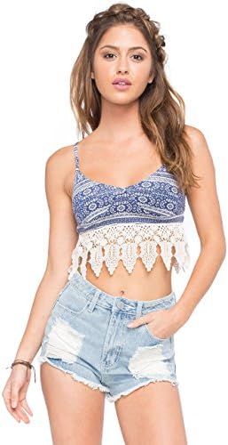 FULL TILT Crochet Trim Bralette, Blue Combo, Medium