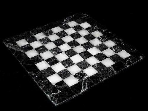 41stlwIIZTL Black Marble & White Onyx Chess Board   Large, 16 Chessboard