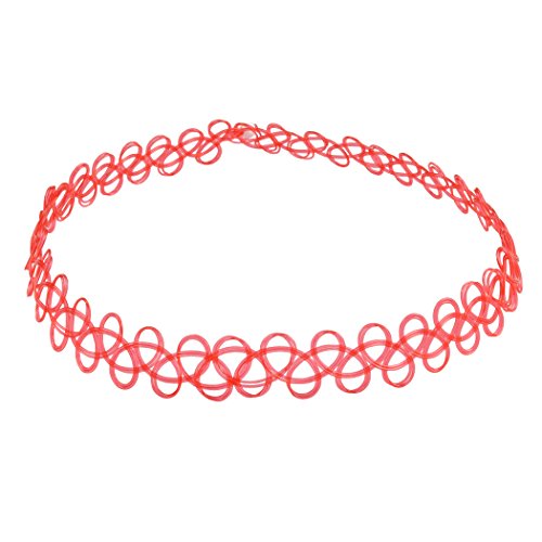 Jane Stone Choker Black Stretch Gothic Tattoo Henna Necklace (Fn1450-Red)