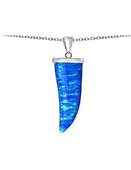 Original Star K (tm) Large Wolf Fang Tooth Pendant with Created Blue Opal in 925 Sterling Silver