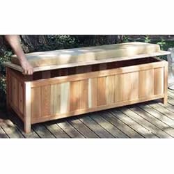 Cedar Storage Bench-Outdoor Ready-With Cushion (Cedar w/ Natural Cushion) (Long - 18h x 52w x 19d)