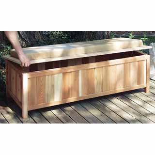 Cedar Storage Bench-Outdoor Ready-With Cushion (Cedar w/ Natural Cushion) (Long - 18h x 52w x 19d)
