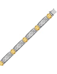 18K Yellow Gold and Sterling Silver Baroque Bracelet with Bar and Oval Links
