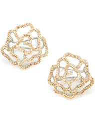 925 Sterling Silver Pave Yellow Topaz Color CZ Vintage Style Rose Omega Backing Earrings