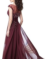 A-line Bateau Neck Sweetheart Dropped   Waistline Beaded Sheer Gathered Chiffon Floral Print Cap Sleeves  Dress with a Brush/Sweep Train 