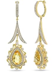 0.87ct Diamond and 3.77ct Citrine 14k Two-tone Gold Earrings