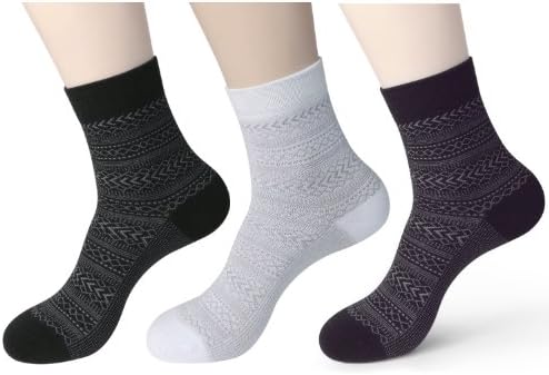 Landisun SN380 3 Color 3 Pairs White Black Purple Mens Bamboo Socks Thick