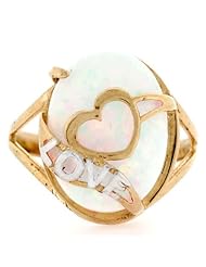14k Solid Gold Heart Love White Lab Opal Unique Ring