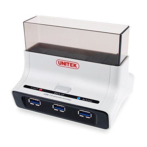 UNITEK USB 3.0 to SATA External Hard Drive Docking Station with 3 Port Hub for 2.5 3.5 Inch SATA I/ II/ III HDD SSD up to 6TB and One Touch Backup Function, with OTB Switch