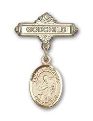 14K Gold Baby Badge with St. Alphonsus Charm and Godchild Badge Pin