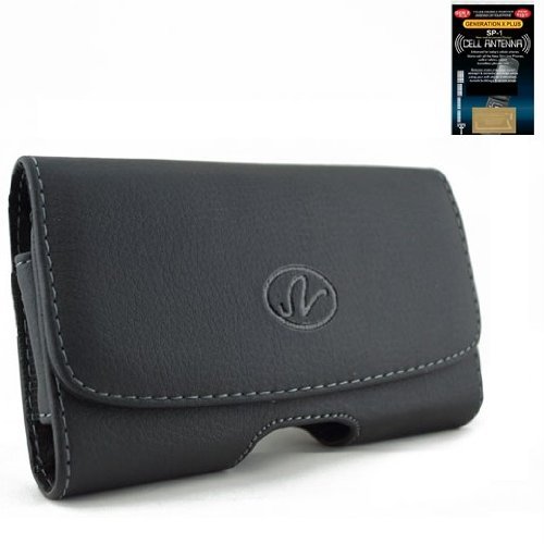 LG Optimus G Pro Horizontal Leather Case with Magnetic closure with belt clip and belt loops (Plus Size will Fit w/ Otterbox Commuter on) + Cell Phone Antenna Booster