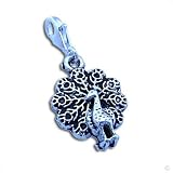 clip on Charm pendant Peacock silver dangle #8442, bracelet Charm | present, Phone Charm