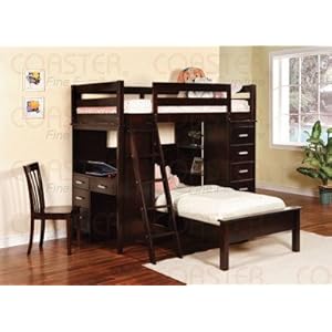 Twin Size Bunk Bed with Workstation in Cappuccino Finish
