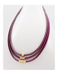 Deep Pink Leather Necklace In White Base