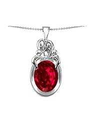 Original Star K (tm) Large Loving Mother and Twins Family Pendant With Oval 11x9mm Created Ruby in 925 Sterling Silver