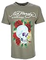 Ed Hardy T-Shirt "Skull over Roses" Tattoo Herren Oliv