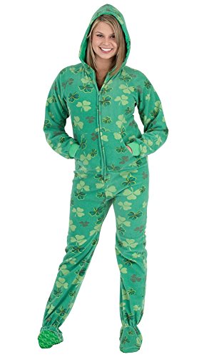 Footed Pajamas - Shamrocks Adult Hoodie One Piece - Small 2X/Dbl Wide
