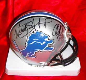 Matt Stafford & Calvin Johnson Hand Signed Detroit LionsMini Helmet