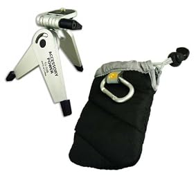 Carrying Pouch (black) and flexible Mini Tripod Combo for KODAK Zx1 / Zi6 / Zi8 Pocket Video Camcorder