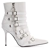 Shoes 4 Inch Ankle Boots, With Buckles And Chains (White;7)