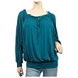 Teal Ruffle Neck Long Sleeve Plus Size Top