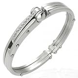 Bling Jewelry Stainless Steel Handcuff CZ Mens Bracelet