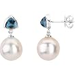 14K White Gold Paspaley South Sea Cultured Fine Circle Pearl and London Blue Topaz Earrings - 11.00mm
