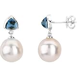 14K White Gold Paspaley South Sea Cultured Fine Circle Pearl and London Blue Topaz Earrings - 11.00mm
