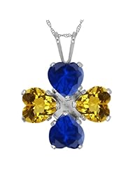 3.36 Ct Blue Created Sapphire Yellow Citrine 925 Sterling Silver Pendant