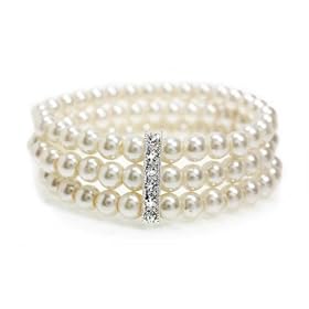 Pearl Triple Strand Fashion Beaded Pearl Bracelet with Swarovski Crystals