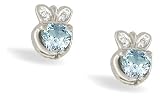 14K White Gold Genuine Heart Aquamarine and Diamond Celtic Claddagh Earrings