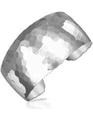 Sterling Silver Rhodium Plated Thick Cuff with Hammered Texture