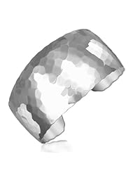 Sterling Silver Rhodium Plated Thick Cuff with Hammered Texture