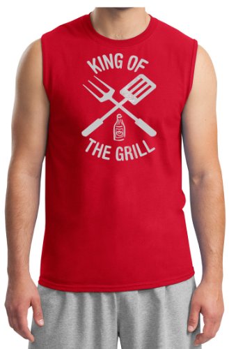 King Of The Grill Shooter Shirt Barbecue Utensils Adult Muscle Shirt, 2XL, Red