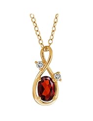 0.98 Ct Oval Red Garnet White Topaz 18K Yellow Gold Pendant with 18" Chain