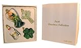 Kurt S. Adler Noble Gems Glass Irish, Christmas Ornament with Green Satin Box, 4 Piece Box