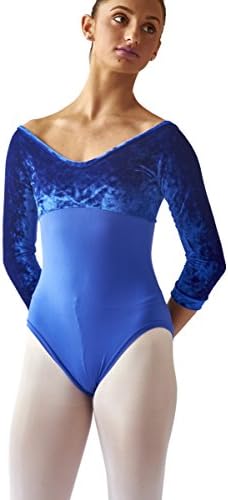 SteelCore Women's Long Sleeve Crushed Velvet Leotard Small Royal