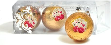 GOLD METALLIC GOLF BALL with CASINO imprint (set of 3) BLING! by Navika