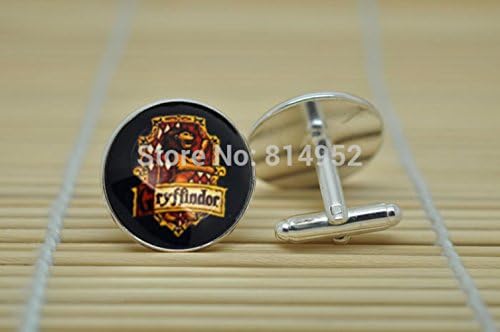 A gentleman 1pairs Harry Potter Popular Spells jewelry Cufflinks Hogwarts Gryffindor Crest in Silver glass Cabochon Cuff links C0159