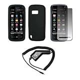 Solid Black Silicone Gel Skin Cover Case + Screen Protector + Rapid Car Cha ....