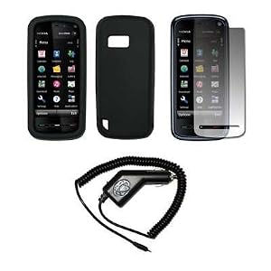 Solid Black Silicone Gel Skin Cover Case + Screen Protector + Rapid Car Charger for Nokia XpressMusic 5800 41svMr IwSL. SL500 AA300 Solid Black Silicone Gel Skin Cover Case + Screen Protector + Rapid Car Charger for Nokia XpressMusic 5800