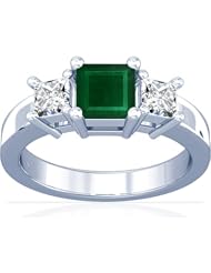 Platinum Princess Cut Emerald Three Stone Ring