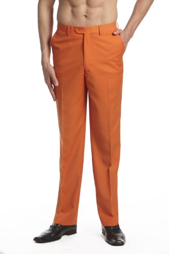CONCITOR Men's Dress Pants Trousers Flat Front Slacks ORANGE