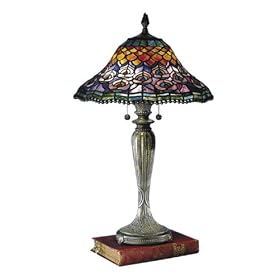 Dale Tiffany 8503/767 Peacock Tail Table Lamp, Fieldstone and Art Glass Shade