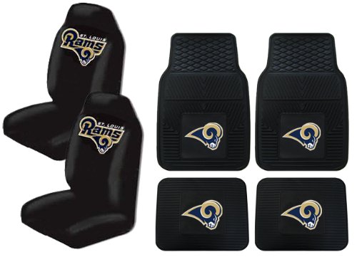 A Set of 4 NFL Universal Fit Front All-Weather Floor Mats and A Set of 2 Universal Fit Seat Covers - St. Louis Rams