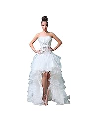 Strapless  High-Low-Hem Short Organza  Applique Lace  Ball Gown Wedding Dress  With Ruffles