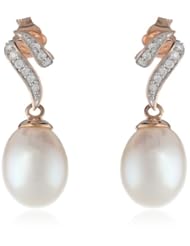 10k Rose Gold Cultured Freshwater Cultured Pearl and Diamond Earrings (0.13 cttw, GH Color, I2-I3 Clarity)