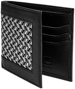 Men's Wallet Black Leather with White/Black Fabric Pattern