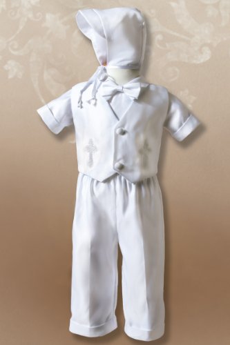 Matte Satin Christening Outfit with Embroidered Crosses